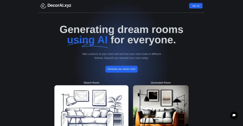 DecorAI.xyz interface showing homepage