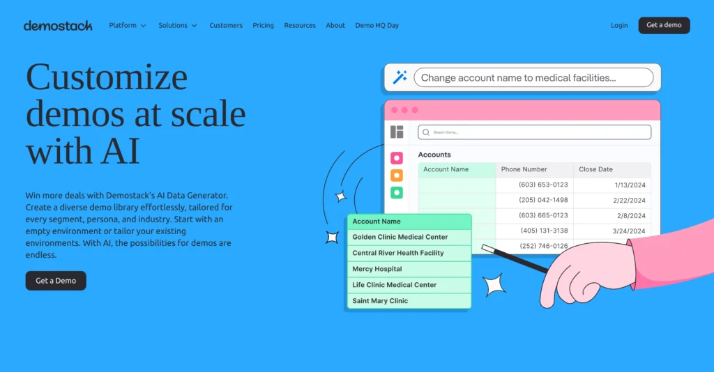 Demostack interface showing homepage