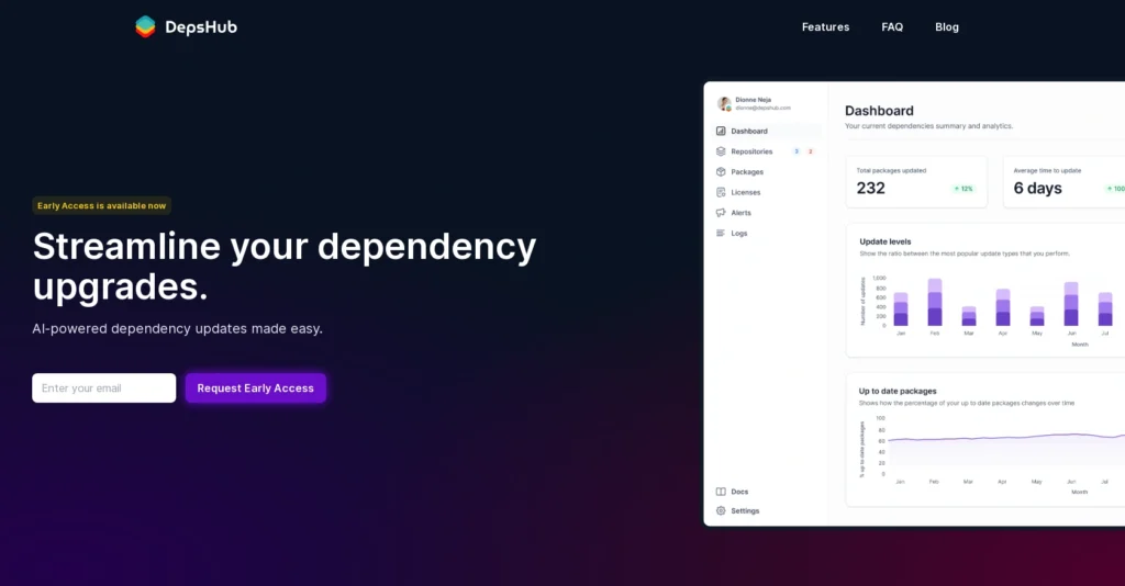 Depshub interface showing homepage