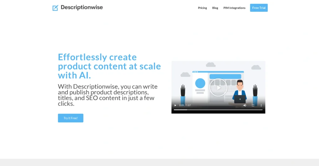 Descriptionwise interface showing homepage