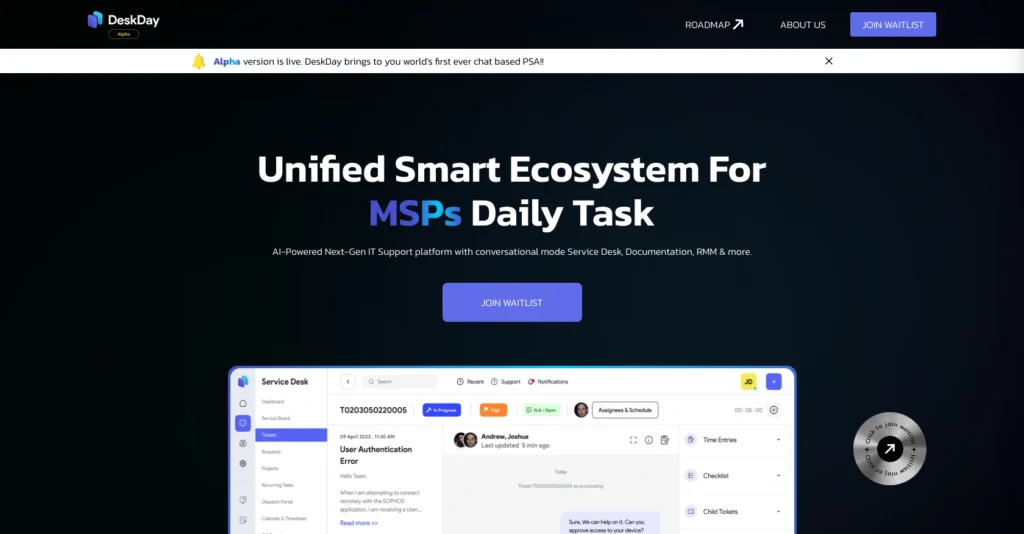 DeskDay interface showing homepage