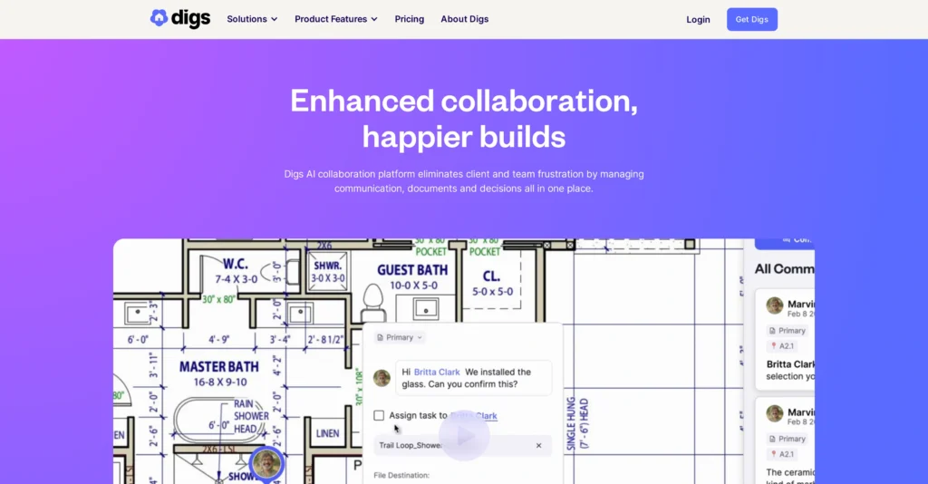 Digs interface showing homepage
