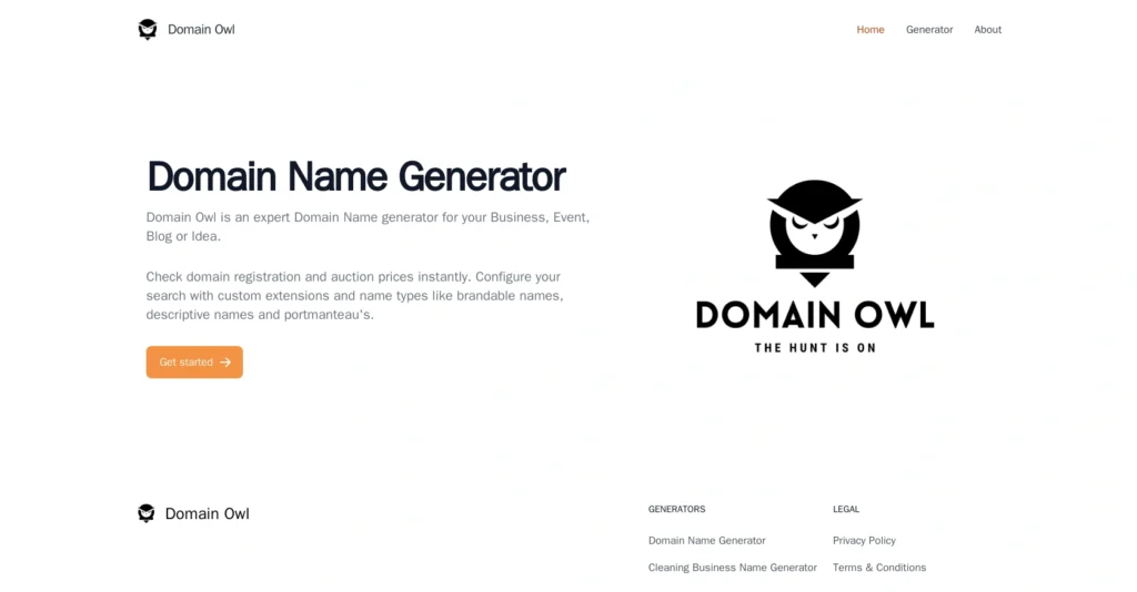 DomainOwl interface showing homepage