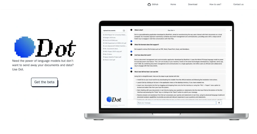 Dot App interface showing homepage