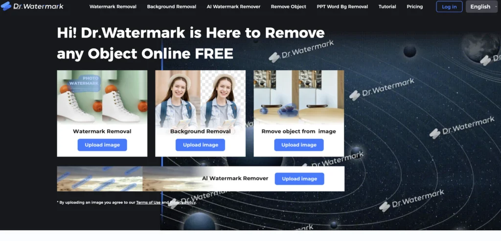 Dr.Watermark interface showing homepage