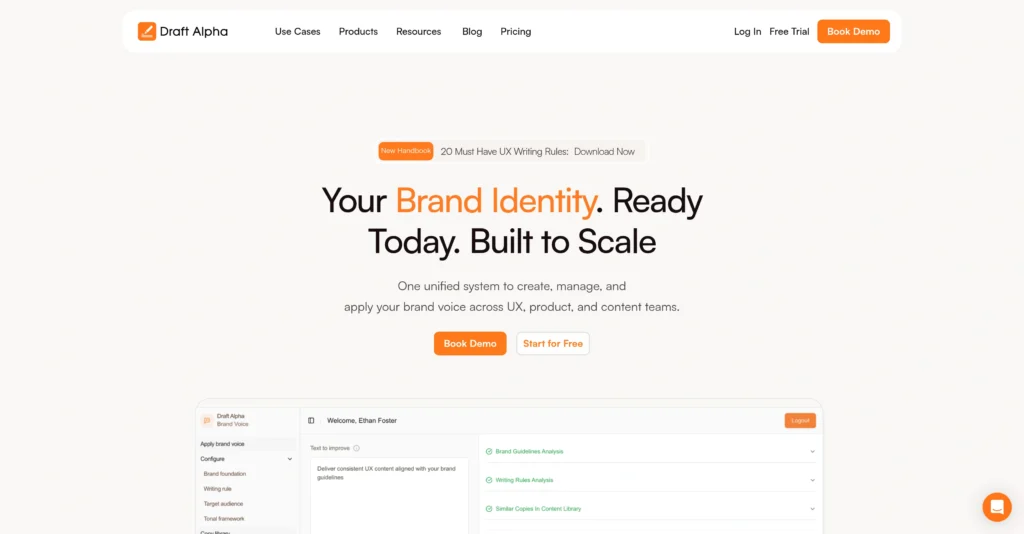 Draft Alpha interface showing homepage