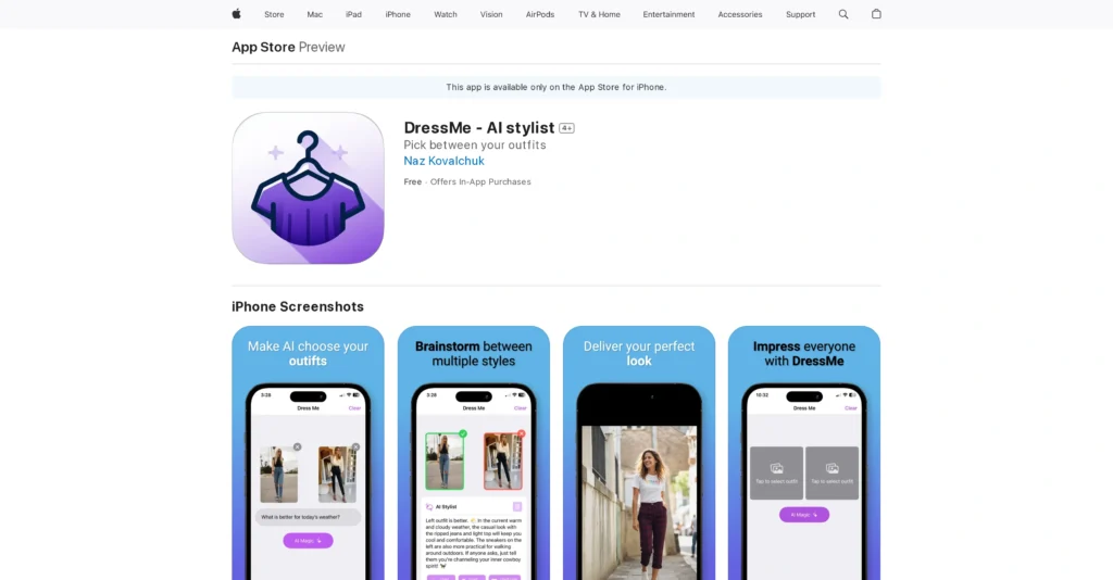 DressMe - AI stylist interface showing homepage