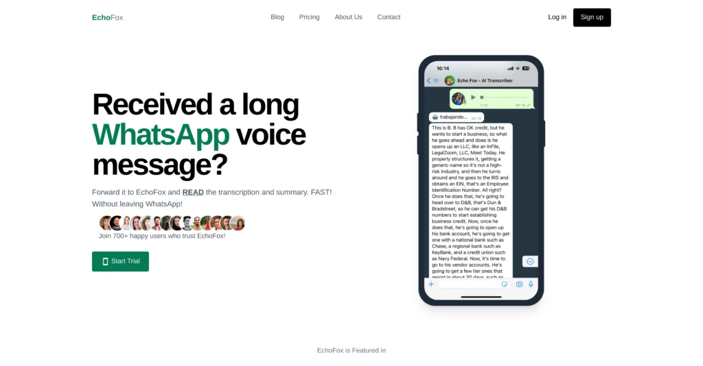 EchoFox interface showing homepage