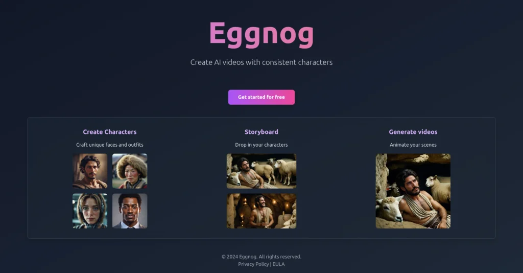 Eggnog interface showing homepage