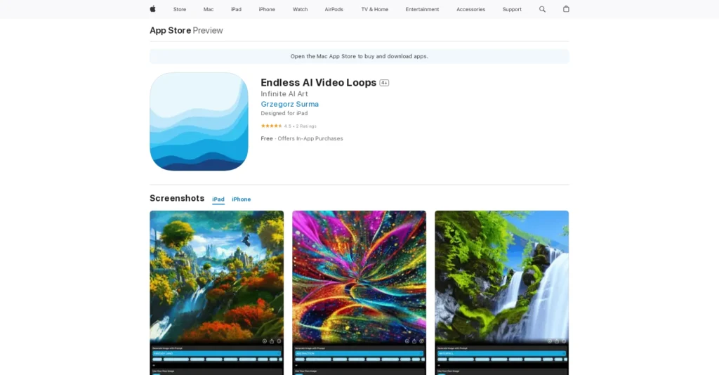 Endless AI Video Loops interface showing homepage