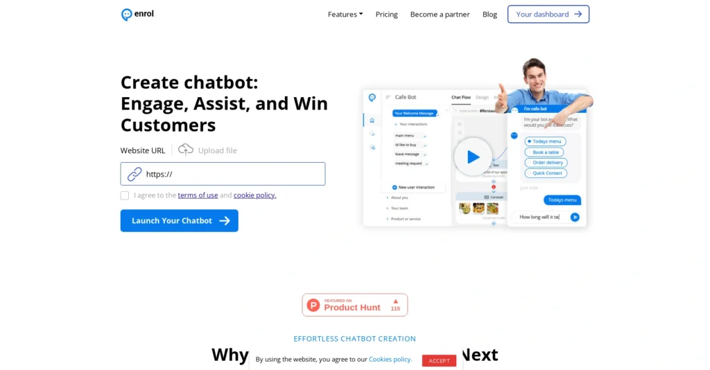 Enrol Chat interface showing homepage