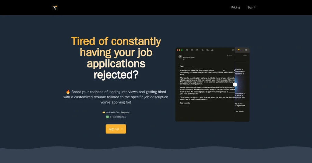 Fast Resume AI interface showing homepage