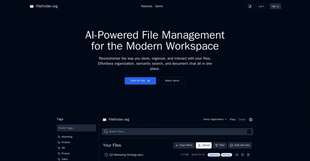 FileFolder interface showing homepage