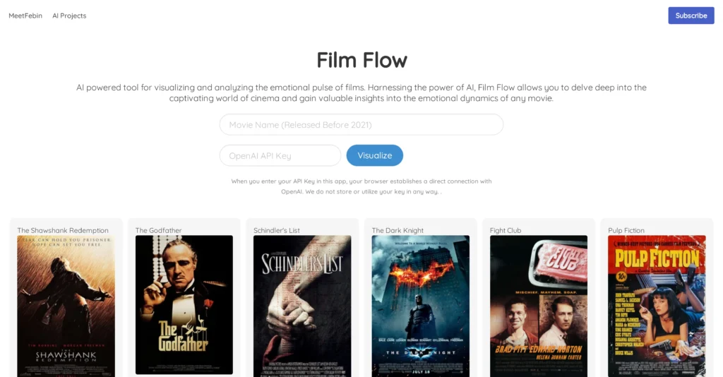 Film Flow interface showing homepage