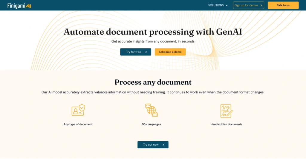 Finigami interface showing homepage