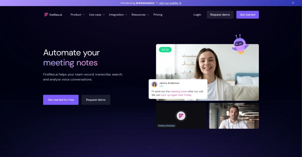 Fireflies interface showing homepage