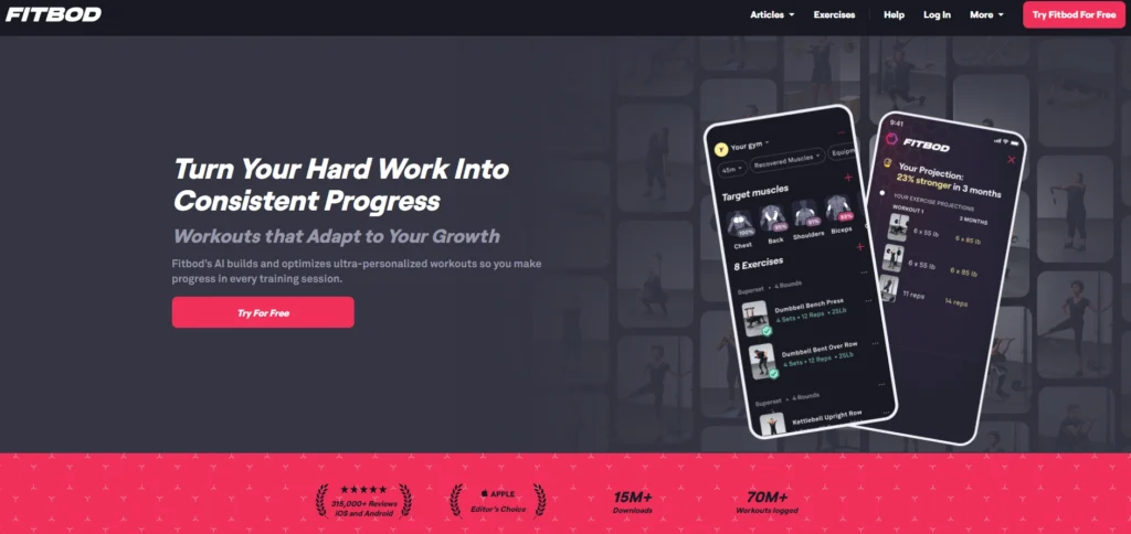 Fitbod interface showing homepage