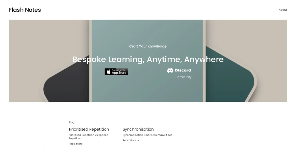 Flash Notes interface showing homepage