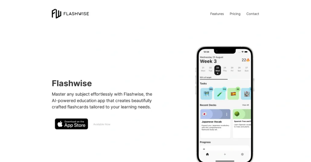 Flashwise interface showing homepage