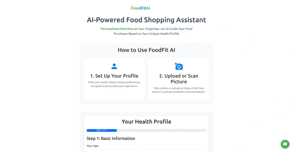 FoodFit.ai interface showing homepage