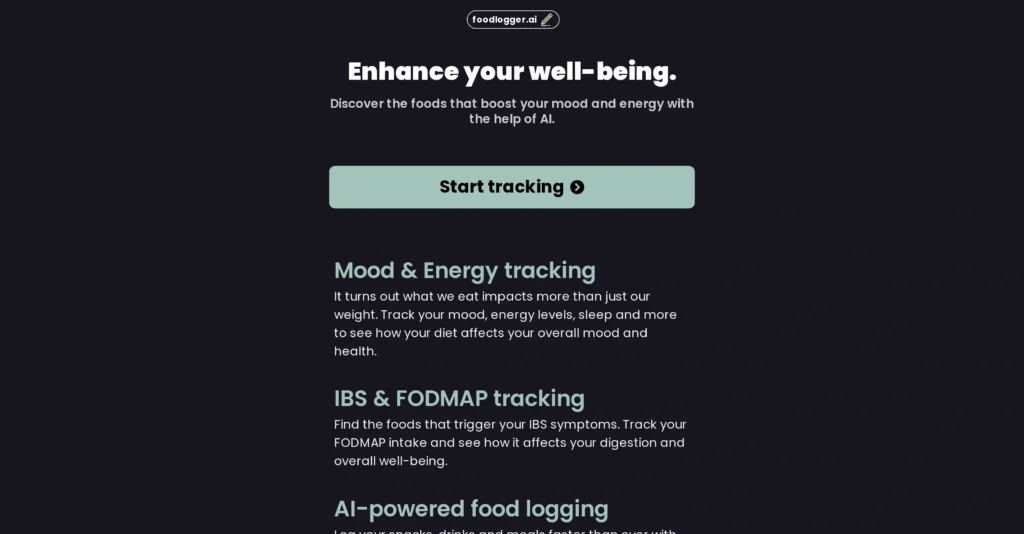 FoodLogger.ai interface showing homepage