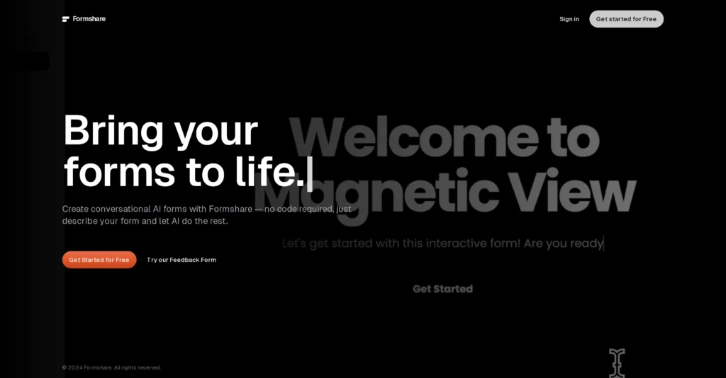 Formshare interface showing homepage