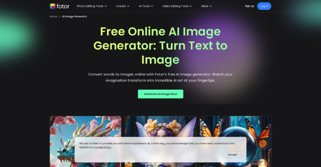 Fotor interface showing homepage