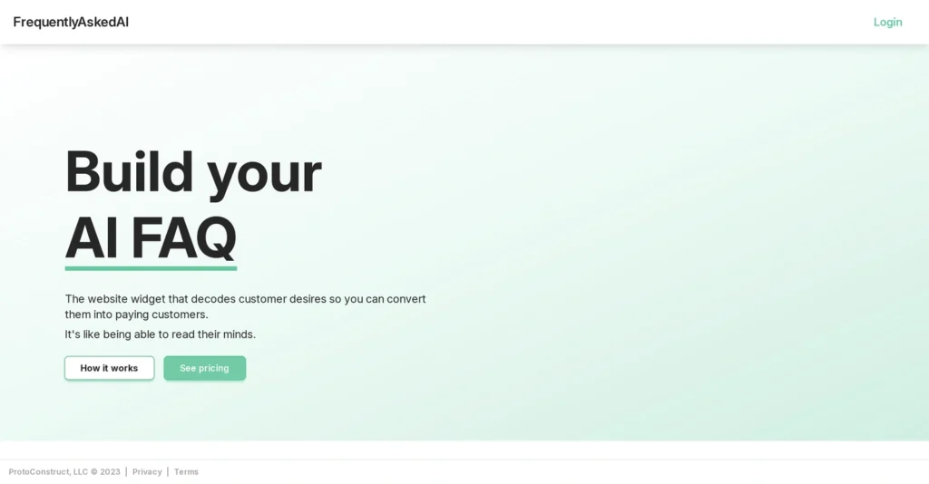 FrequentlyAskedAI interface showing homepage
