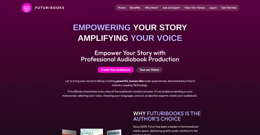 FuturiBooks interface showing homepage
