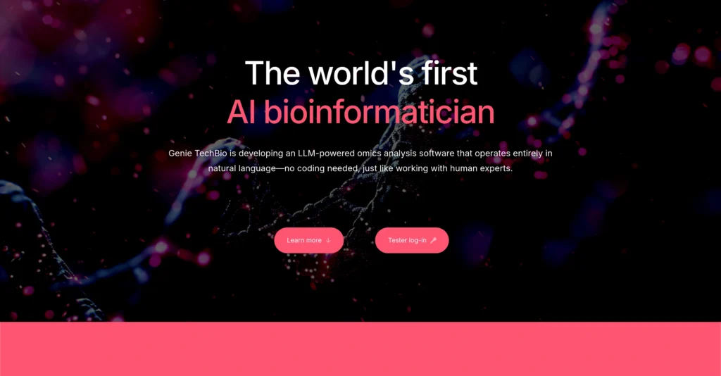 Genie TechBio interface showing homepage