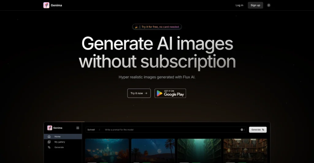 Genima interface showing homepage