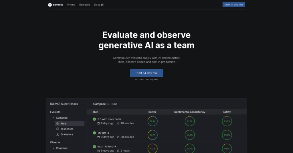 Gentrace interface showing homepage