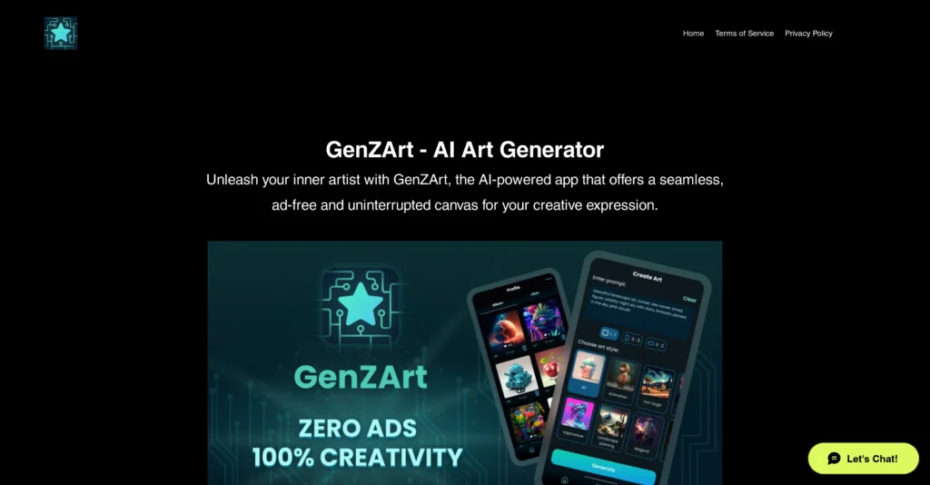 Genzart interface showing homepage