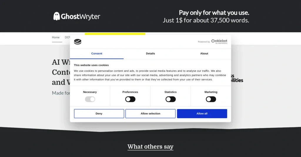 GhostWryter interface showing homepage