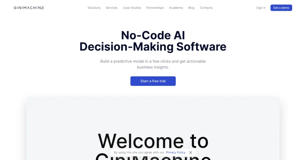 Ginimachine interface showing homepage