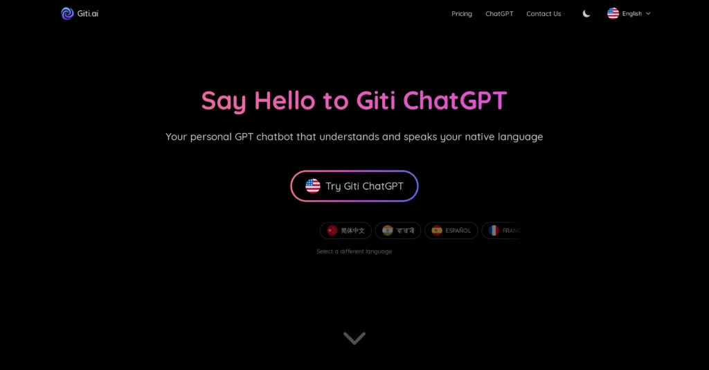 Giti interface showing homepage