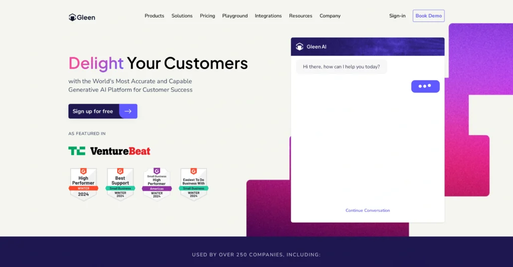 Gleen interface showing homepage