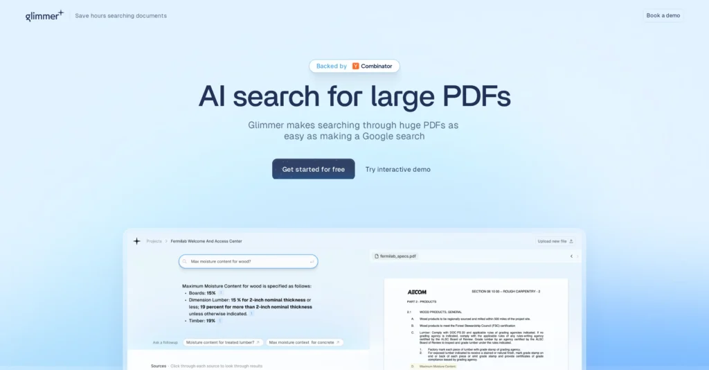 Glimmer.com interface showing homepage