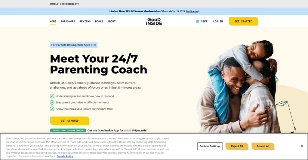 Good Inside interface showing homepage