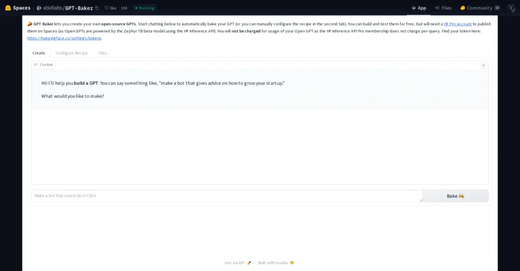GPT Baker interface showing homepage