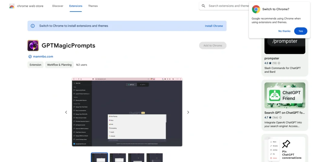GPTMagicPrompts interface showing homepage