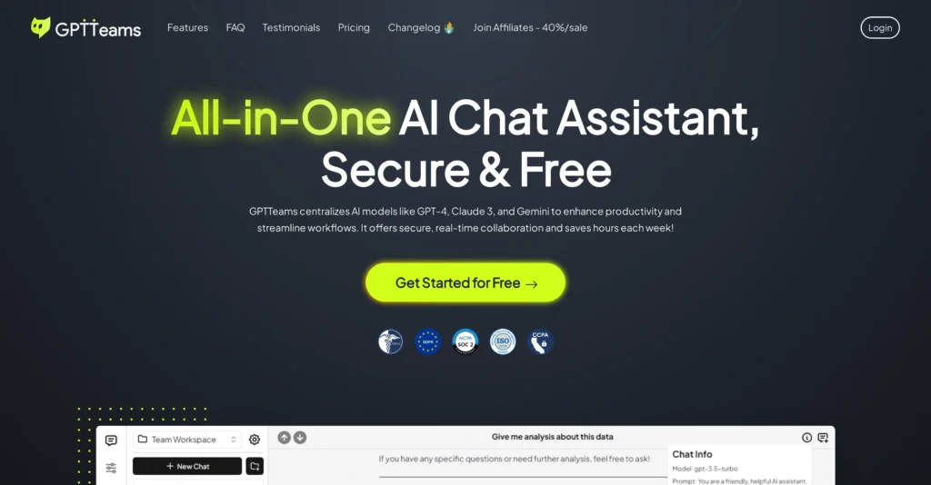 GPTTeams interface showing homepage