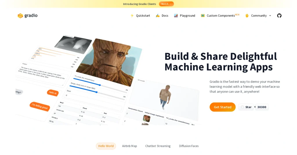 Gradio interface showing homepage
