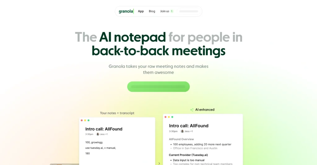 Granola interface showing homepage