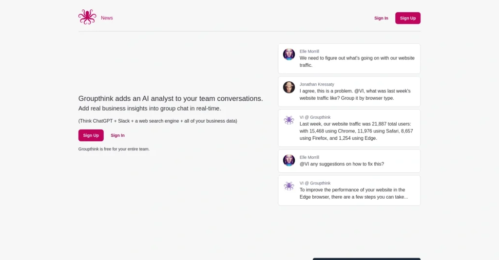 Groupthink interface showing homepage