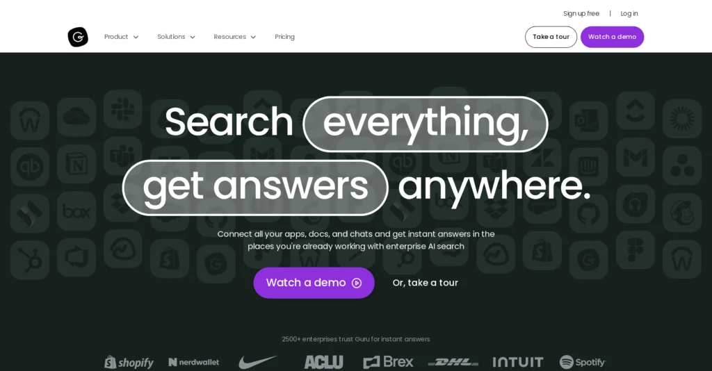 Guru interface showing homepage
