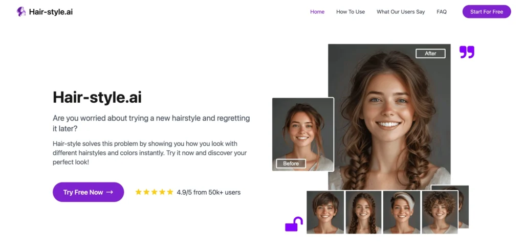 Hair-style.ai interface showing homepage