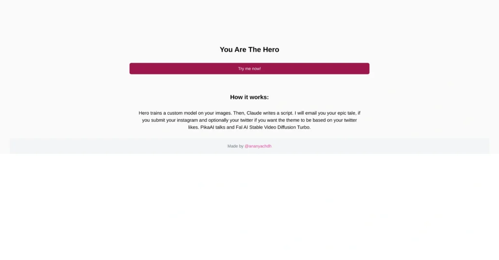 Hero AI interface showing homepage