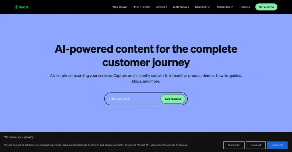 Hexus AI interface showing homepage