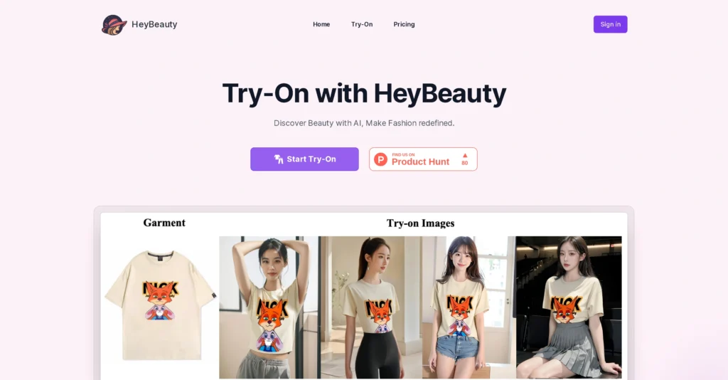 HeyBeauty interface showing homepage